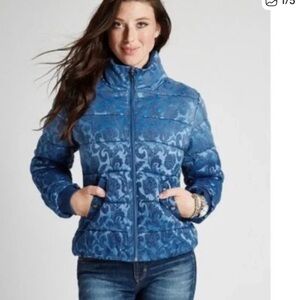 GUESS ASSUNTA BLUE PAISLEY ZIP UP LONG SLEEVE OMBRE PUFFER JACKET S